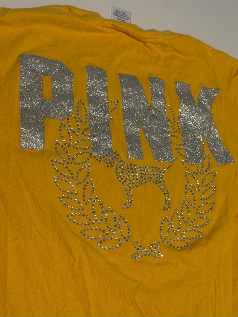 Vintage PINK Victoria's Secret Pocket Tshirt Silver Glitter and Rhinestones Y2K